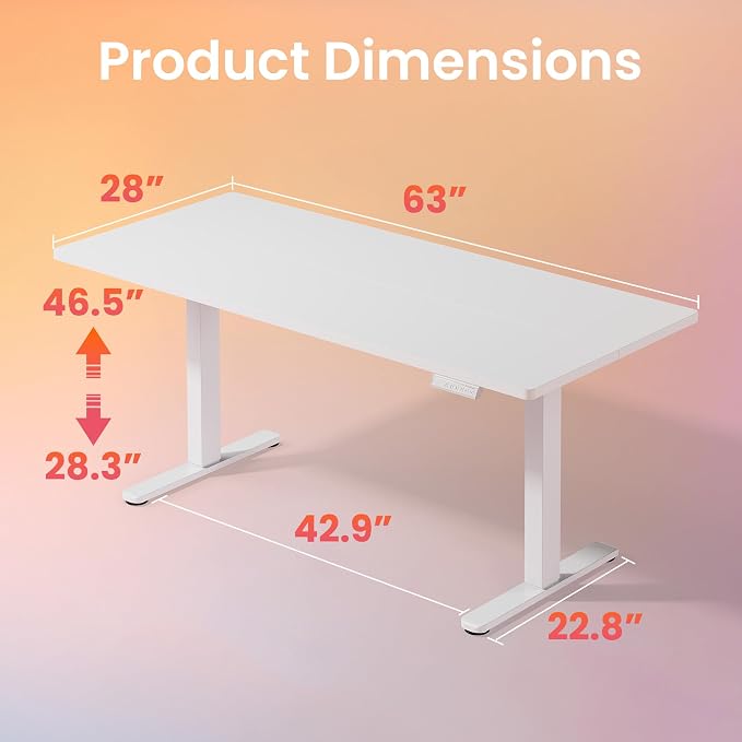 HUANUO 63 x 28 inch Electric Standing Desk Adjustable Height, 4 Memory Height - Image 3
