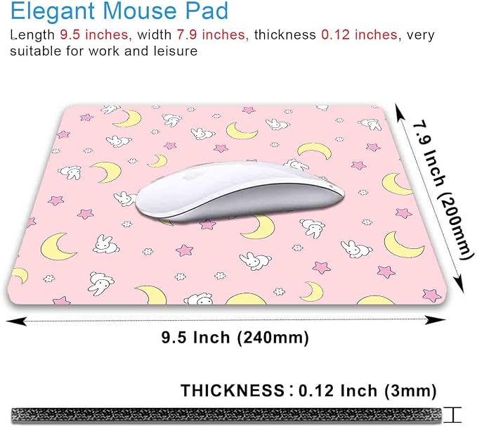 IMAYONDIA Pink Kawaii Mouse Pad, Cute Moon Bunny Small Mouse Mat，Aesthetic - Image 2