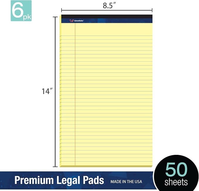 Woodlake Legal Pads 8.5 "x 14" – 6‑Pack, Wide Ruled, Premium Yellow Paper Pad - Image 3