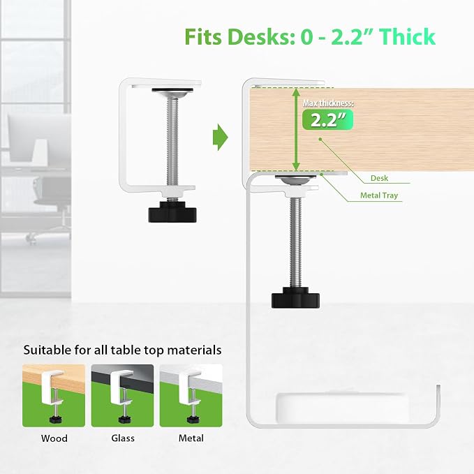 KEEGH 16'' Under Desk Cable Management Tray, Drill Free Clamp/Screws Mount - Image 7