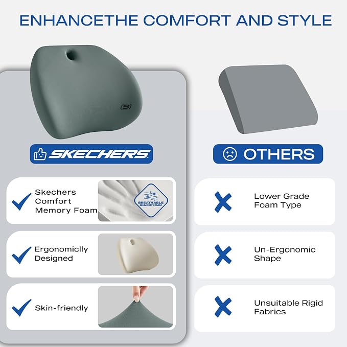 Skechers Lumbar Support Pillow for Office Chair, Memory Foam Lumbar Pillow - Image 5