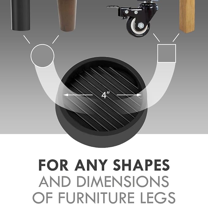 VOCOMO 4X4 Round Rubber Caster Cups, Non Slip Furniture Pads, Anti-Slip Gripper - Image 2