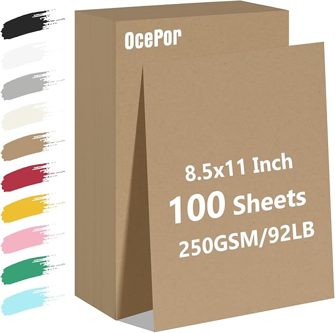 OcePor 100 Sheets Brown Cardstock Paper, Colored Printer Paper 8.5 x 11 by OcePor