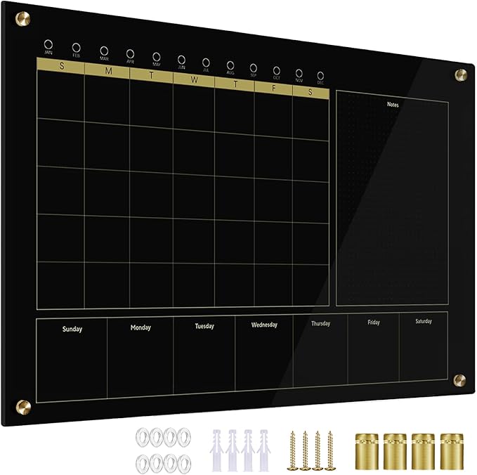 Black Glass 3-1 Monthly Dry Erase Calendar Whiteboard by Marribol