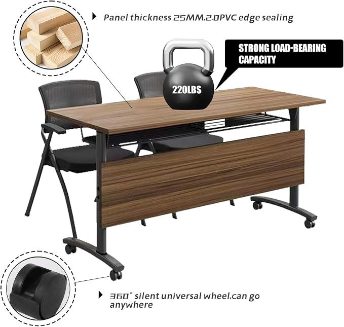 Folding Conference Table, Modern Office Conference Room Tables, Flip-Top Mobile - Image 8