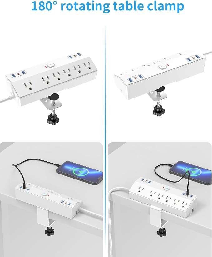Desk Clamp Power Strip, 40W Fast Charging Station, Desktop Mount Surge Protect - Image 7