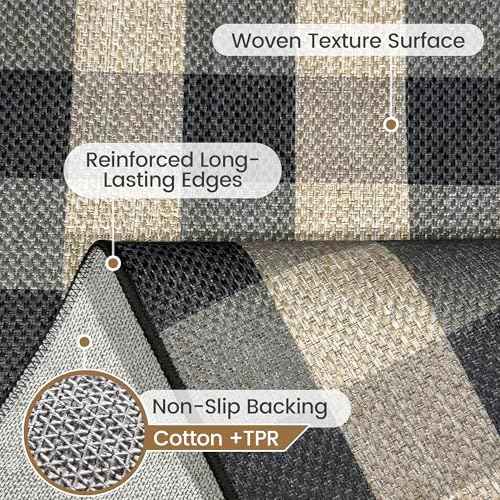 Washable 3x5 Buffalo Plaid Checkered Jute Indoor Outdoor Rug for Entryway