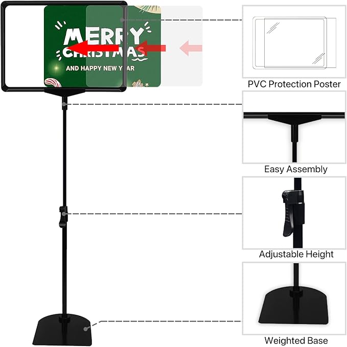 Sign Holder, Sign Stand with Adjustable Height Snap Open, Reusable Sign Holder - Image 2