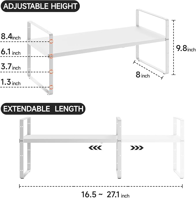 jkxoo 16.5-27’’L Expandable Cabinet Shelf Organizers, Stackable Metal Shelves - Image 2