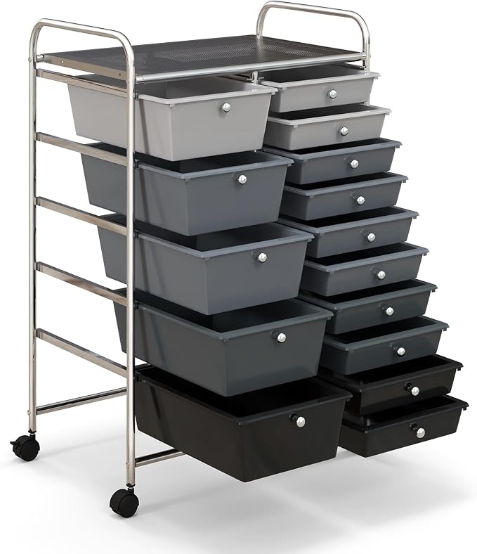 HAPPYGRILL 15-Drawer Rolling Cart, Storage Carts - Image 8