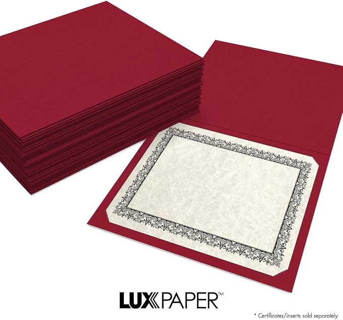 LUXPaper 9.5" x 12" Certificate Holders | Burgundy Linen | 100lb. Cover | 50 Qty - Image 8