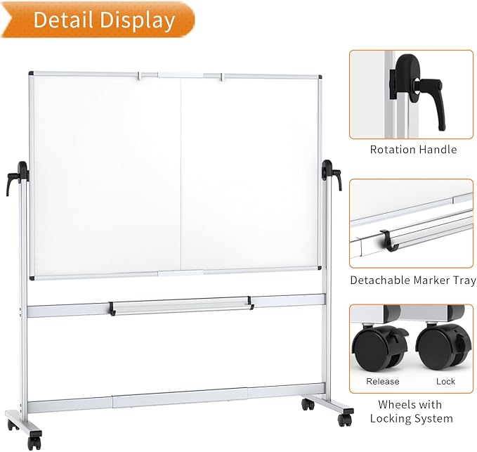 VIZ-PRO Double-Sided Mobile Whiteboard, 96 x 48 Inches, Magnetic Rolling Dry - Image 4