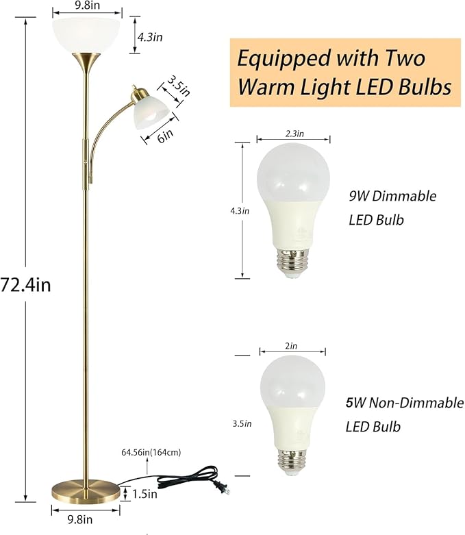 Floor Lamp, Dimmable Standing lamp, Stepless Dimming Brightness, Included 9W - Image 5