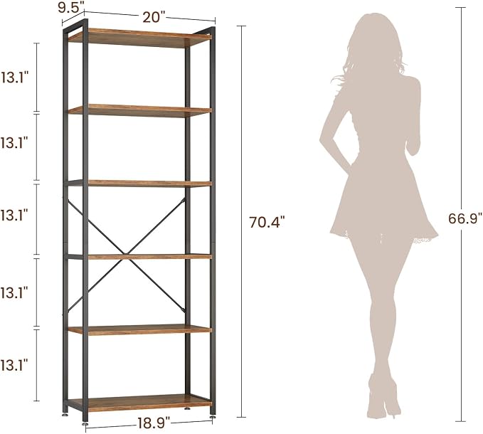 Casaottima Book Shelf, 6 Tier Tall Bookshelf, Modern Wood Bookcase Shelves - Image 2