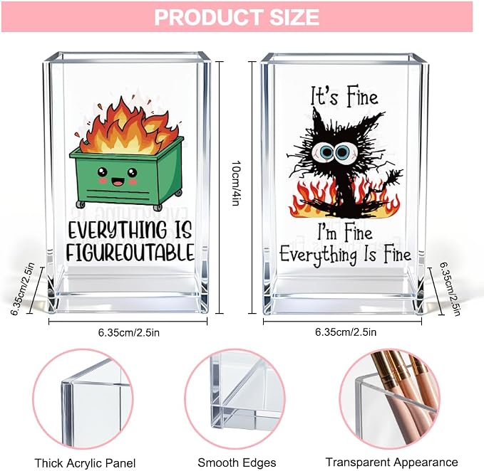 Vgrti Funny Black Cat 2 Pack Acrylic Cosmetic Pencil Pen Holder Cup, Emotional - Image 2