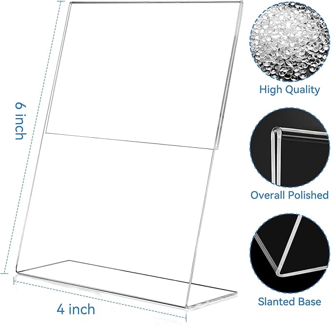 EHWINE 12 Pack 4 x 6 Acrylic Sign Holder, Vertical Slanted Back Paper Holder - Image 3