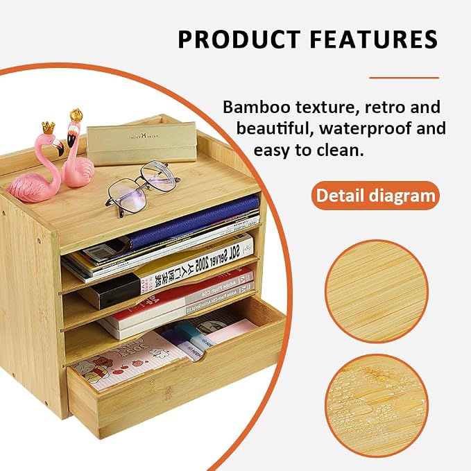 KKTONER 5-Tier Bamboo Desk Organizer - Image 4