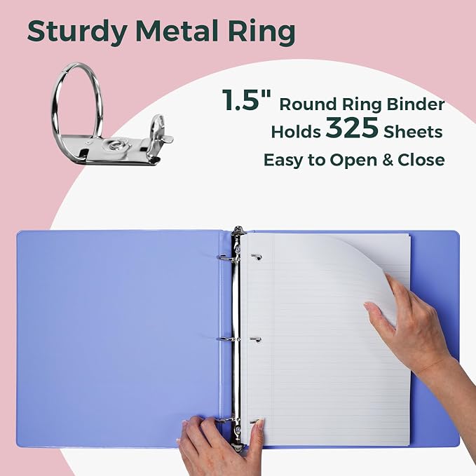 POPRUN 3 Ring Binder 1.5 Inch, Holds 325 Sheets of 8.5 x 11 Paper, Extra - Image 3
