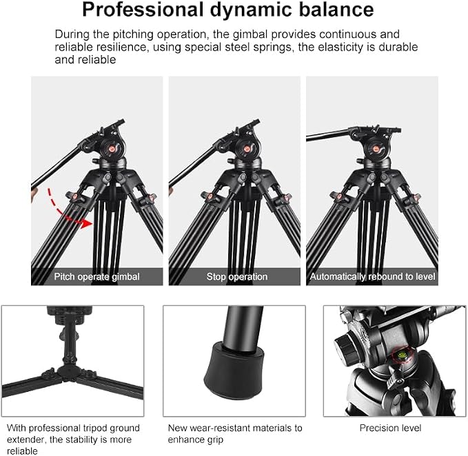 PULUZ 67"/170cm Video Tripod, Heavy Duty Aluminum Alloy Camera Tripod Stand - Image 6