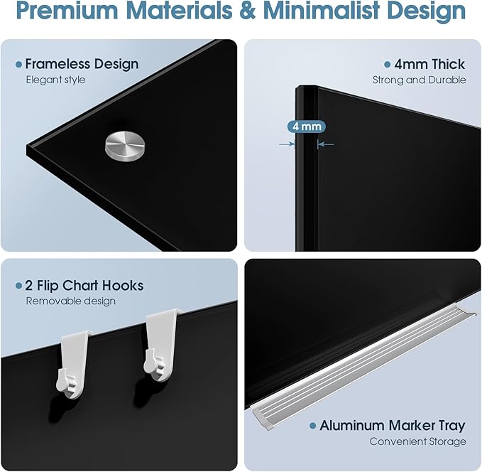 MaxGear Glass Whiteboard, Tempered Magnetic Dry Erase Board 96 x 48 Inch Black - Image 6