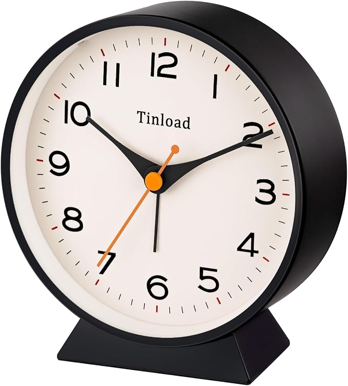 Tinload 4.5" Battery Operated Retro Analog Alarm Clock, Small Silent Bedside - Image 7