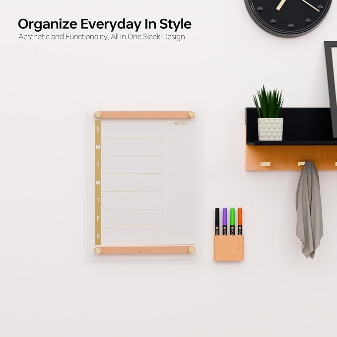 Clear Gold Glass Weekly Dry Erase Calendar Whiteboard - Image 2