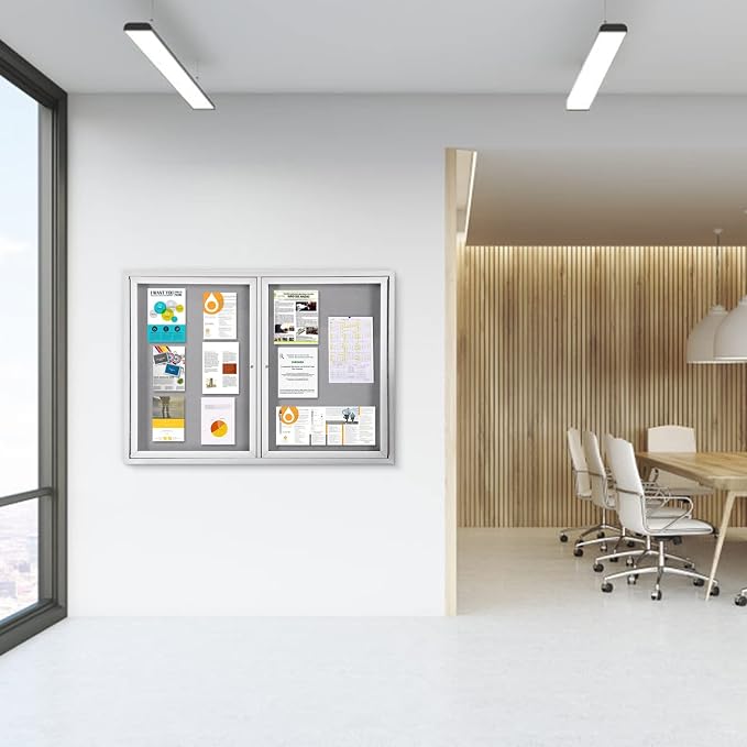 SWANCROWN Weather Resistant Enclosed Bulletin Board Gray Fabric Displays Boards - Image 9