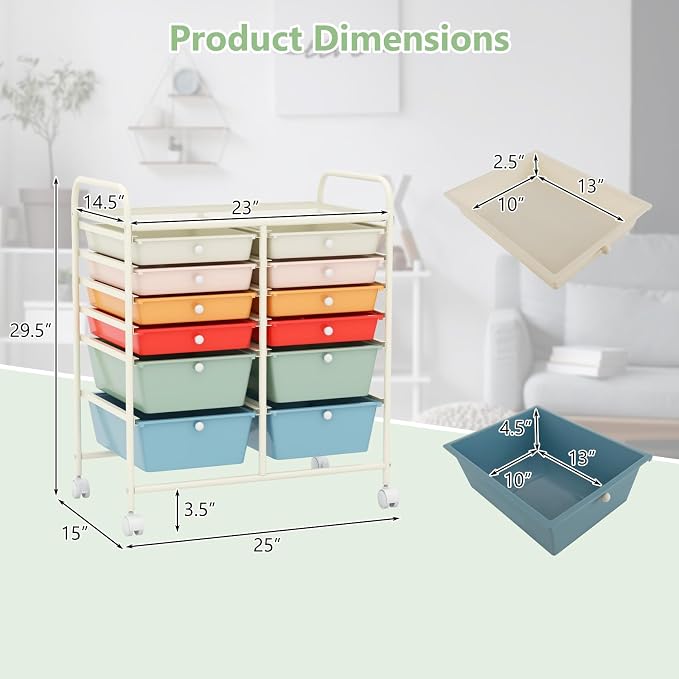 Happygrill 12-Drawer Rolling Storage Cart, Utility Cart - Image 3