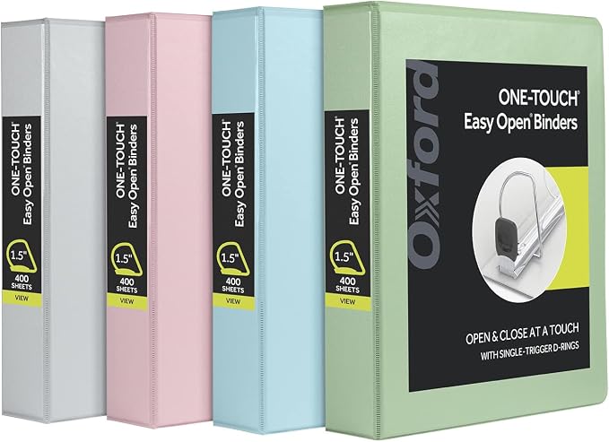 Oxford 3 Ring Binders, Binders for School, 1.5 Inch ONE-Touch Easy Open D Rings by Oxford