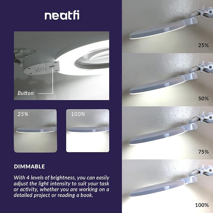 Neatfi XL Bifocal LED Magnifying Lamp, 7-Inch Lens, 5D/20D Magnification - Image 3