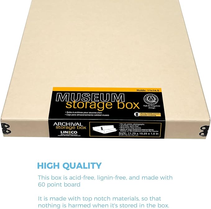 Lineco Museum Archival Storage Box, 11.75x15.25x1.5 in. Drop Front Design. - Image 7