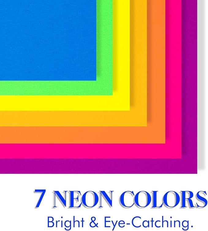 Index Cards 140-Count 5X8 Inch, 178GSM Heavyweight Set of 7 Fluorescent Colors - Image 2