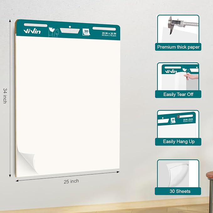 ViVin Super Sticky Easel Pad, 25 x 30 Inches Flip Chart Paper - Image 2