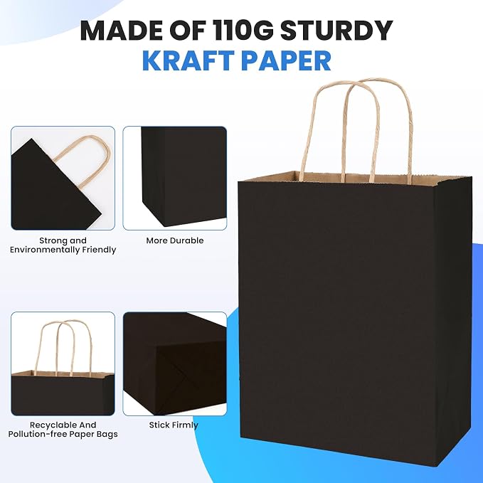 XPCARE 200Pack Paper Bags 8x4.5x10 Inch, Plain Medium Paper Bags - Image 3