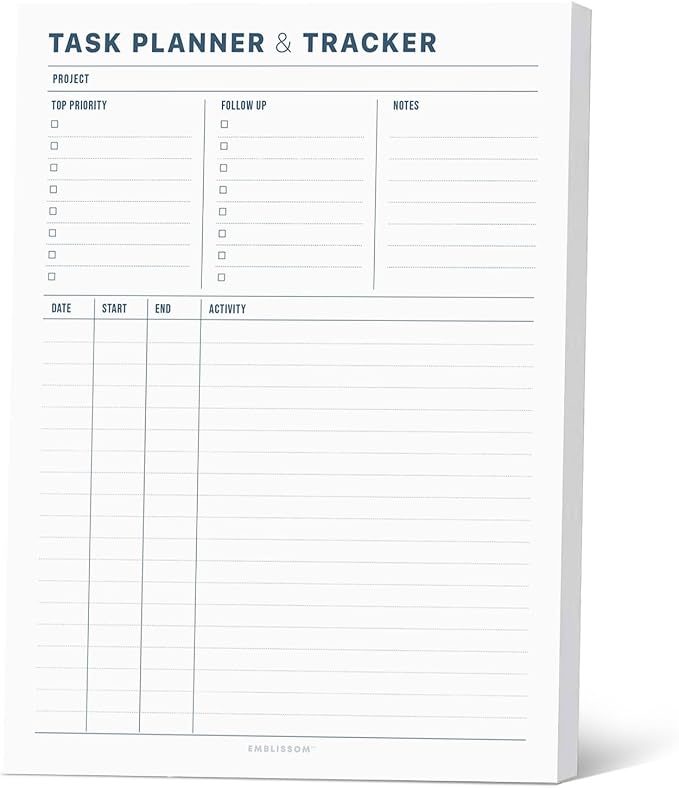 Task Planner & Tracker 8.5 x 11 Tear-Off 70 Sheet Planner Pad – Project by Emblissom