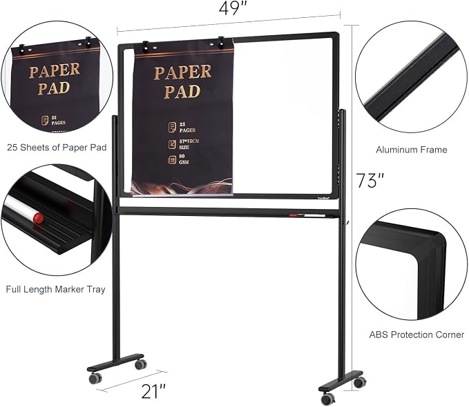 Mobile Clear Glass Whiteboard on Wheels - Image 6