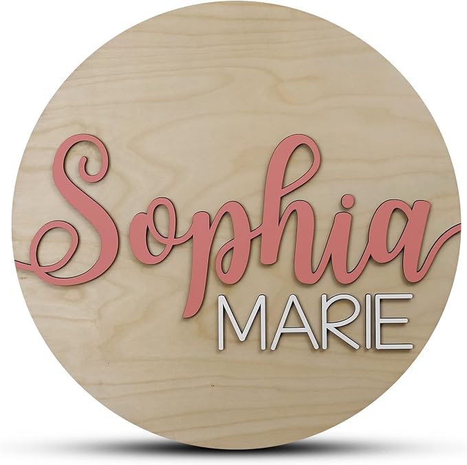 Custom Round Nursery Name Sign, Personalized Wooden Wall Plaque, Baby Shower by HickoryHollowDesigns