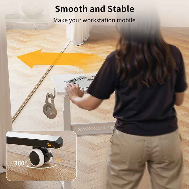 HitGo Mobile Standing Desk with Wheels,Pneumatic Height Adjustable Desk