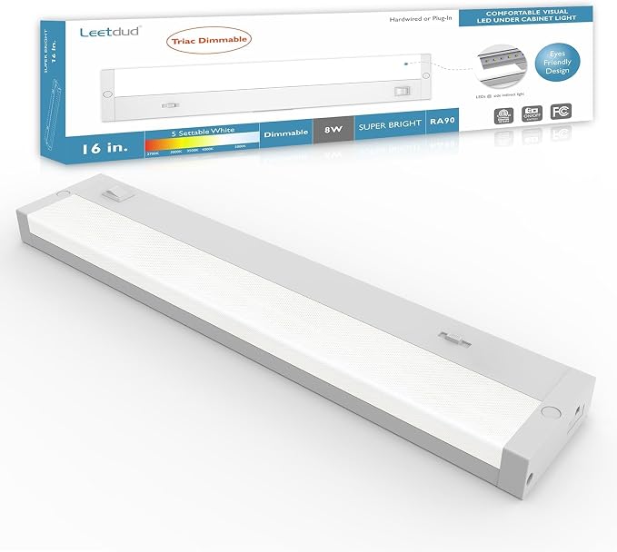 Leetdud LED Under Cabinet Lighting Hardwired or Plug in, 16 Inch 8W, Dimmable 5 by Leetdud
