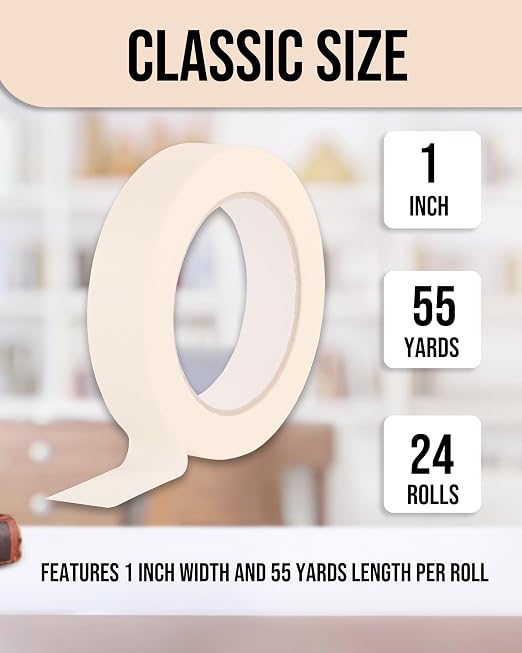 Lichamp Masking Tape 1 inch, 24 Pack General Purpose Beige White Masking Tape - Image 3