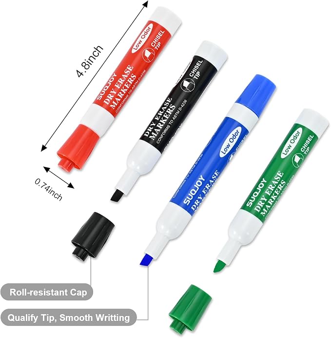 SUQJOY Dry Erase Markers, Chisel Tip Whiteboard Markers, Low Odor Thick Dry - Image 4