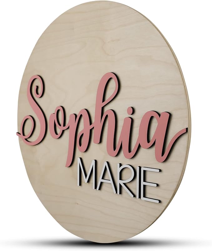 Custom Round Nursery Name Sign, Personalized Wooden Wall Plaque, Baby Shower - Image 2