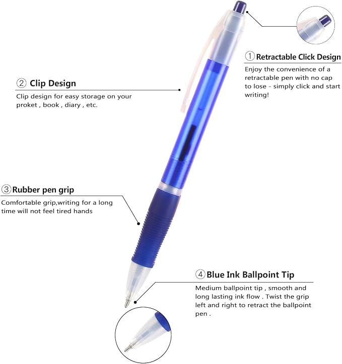 Aozora Retractable Pens Ballpoint Super Smooth Writing Pens Bulk 100 pack - Image 2