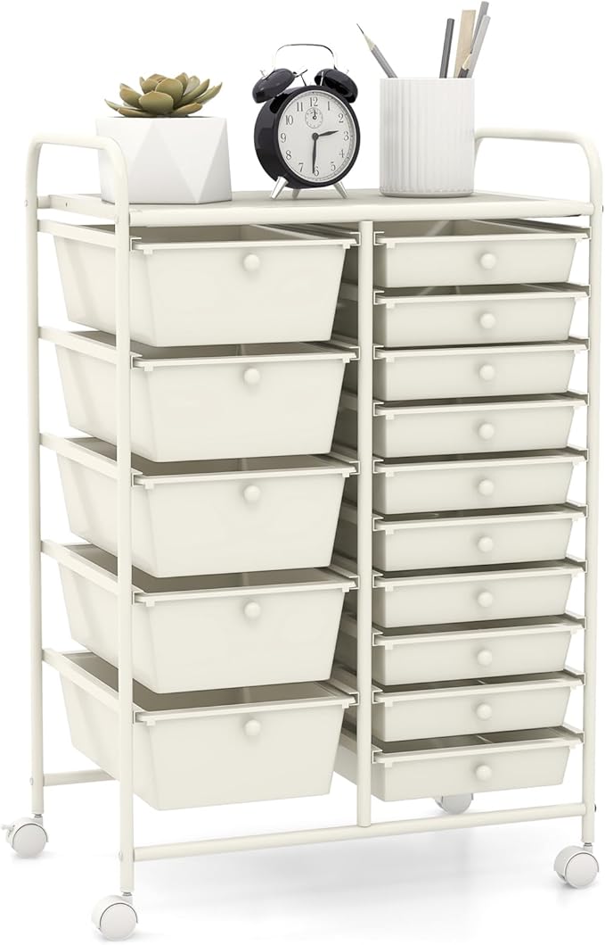 GOFLAME 15-Drawer Rolling Storage Cart, Craft Storage Cart by GOFLAME