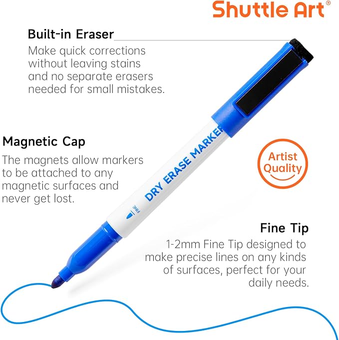 Shuttle Art Blue Dry Erase Markers, 60 Pack Magnetic Whiteboard Markers - Image 3