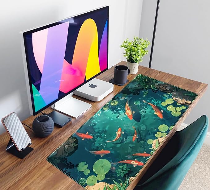 Koi Fish Desk Mat Gaming Koi Pond Desk Pad Large Cute Mouse Pad - Image 6