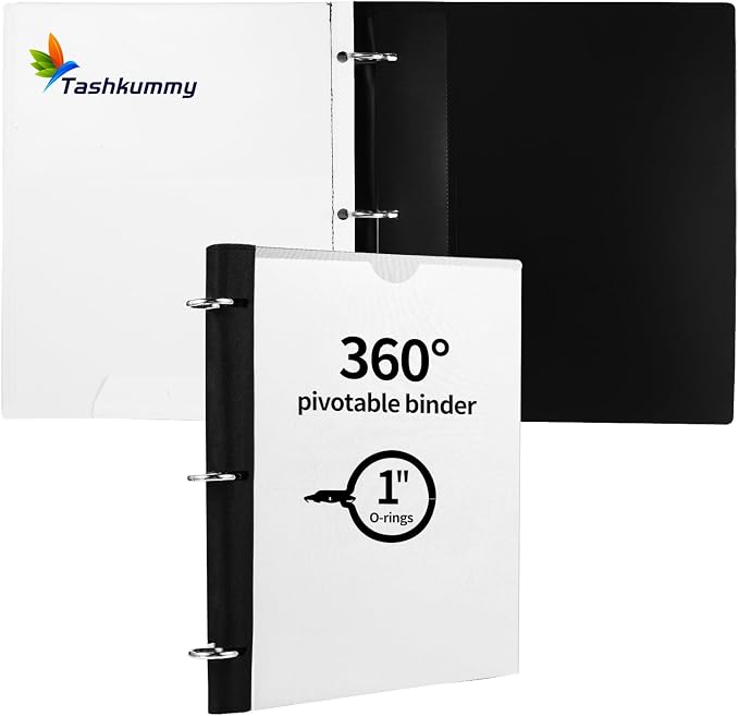 Tashkummy 360 Degree Pivotable Binder, Upgraded 3 Ring Binder 1 inch, Flexible by 360%C2%B0PivotableBinderNotebook