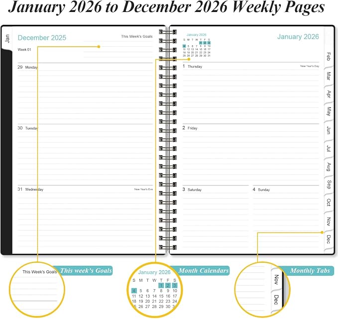 Planner 2026 - A5 Weekly & Monthly Planner Spiral Bound, January 2026 - - Image 3