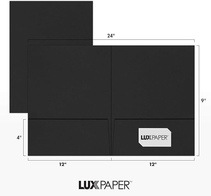LUXPaper 9" x 12" Presentation Folders | Two Pocket | Midnight Black | 100lb. - Image 3