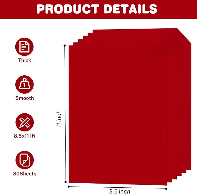 Cardstock 8.5 X 11, 80 Sheets Christmas Red Card Stock, 75lb/ 200gsm Copy Paper - Image 2